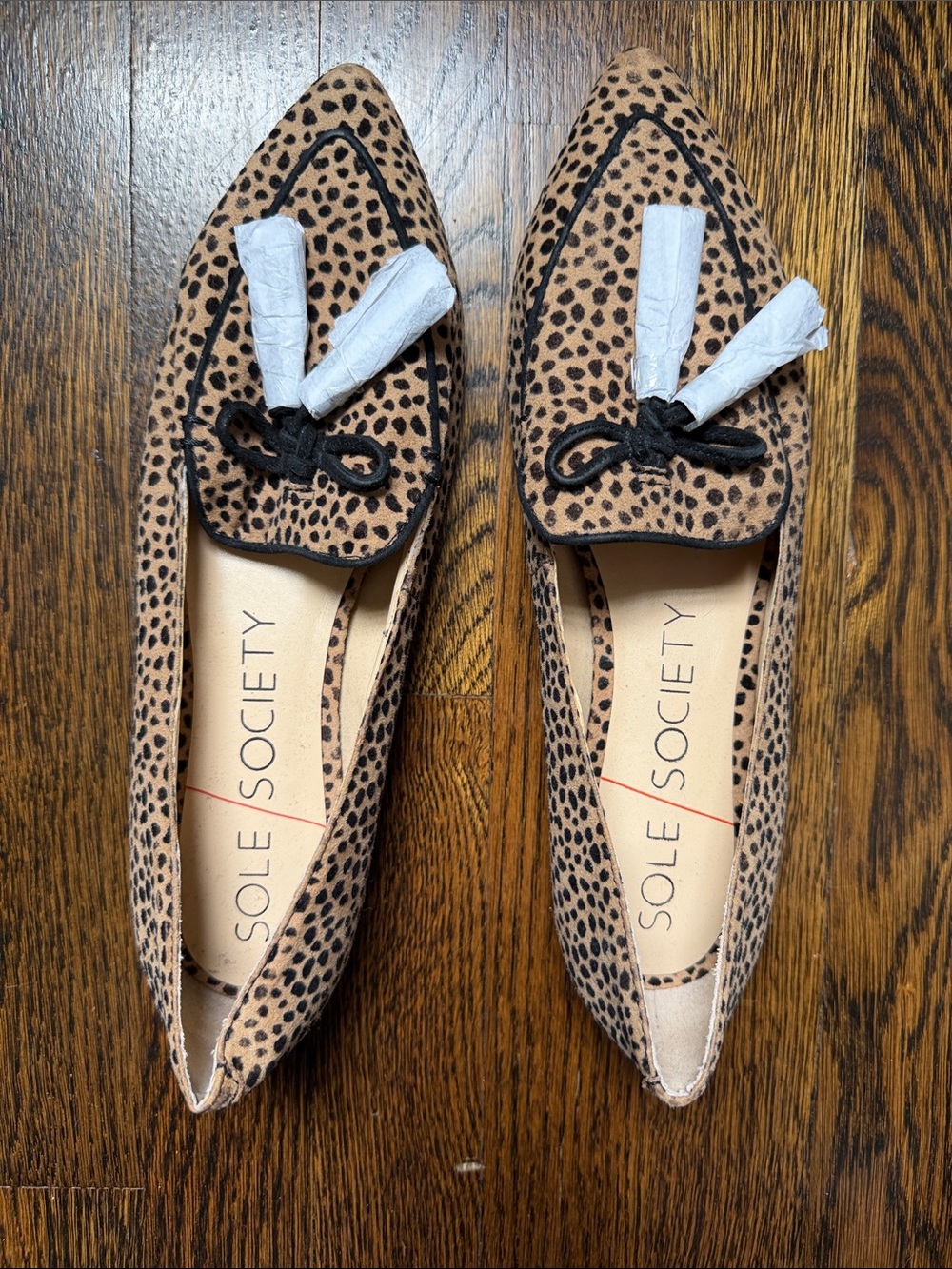 NWOT! Sole Society Leopard Print Pointed Toe Tassel Flats - Tan/ Black size 9.5